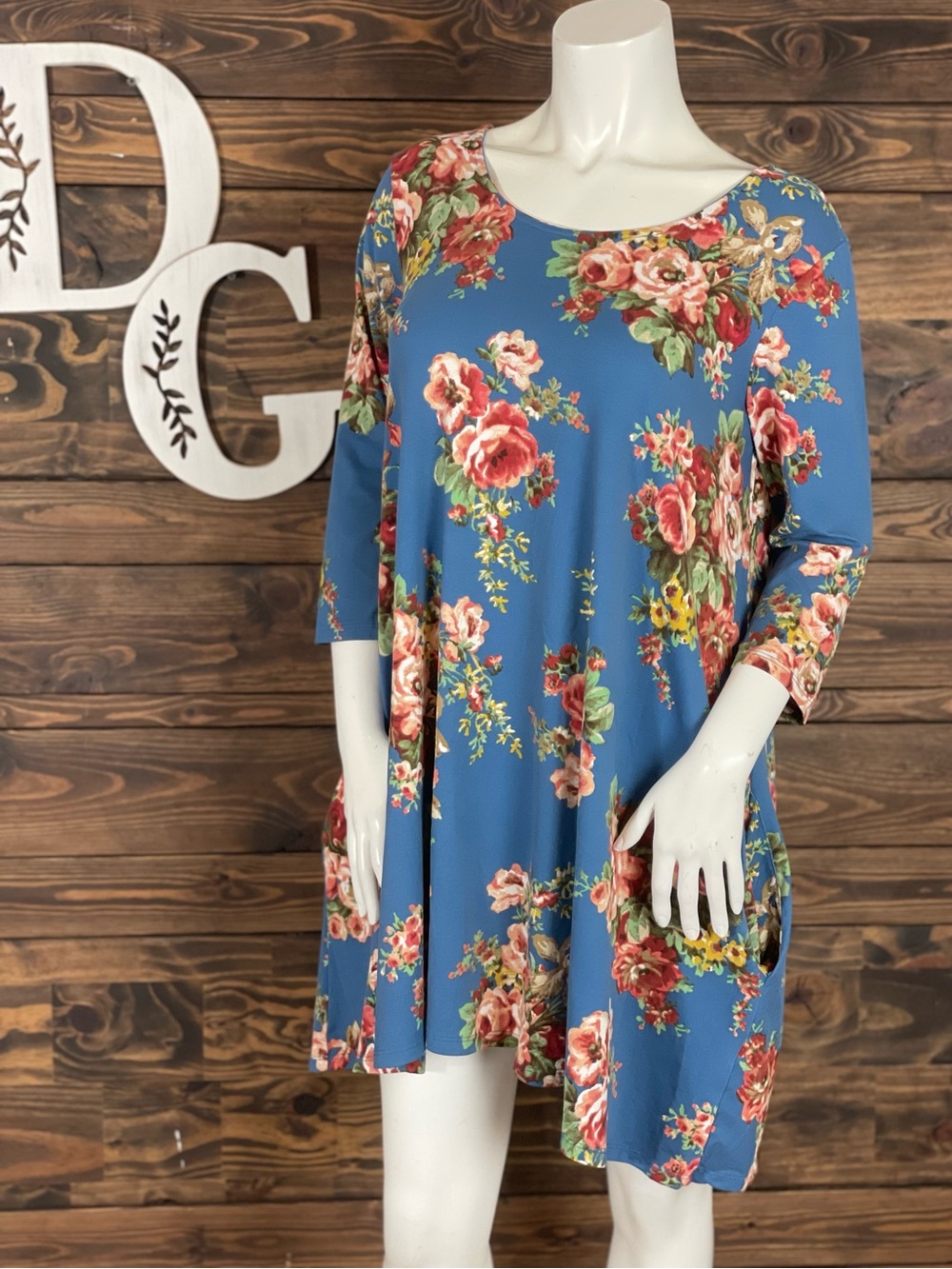 Rags‎ & Couture | Floral Scoop Neck Blue Flowy Swing Dress Criss Cross Open Back